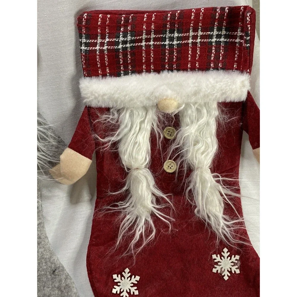 Christmas Stockings 3D Gnomes Plaid Gift Candy Bag Tree Hanging Ornament